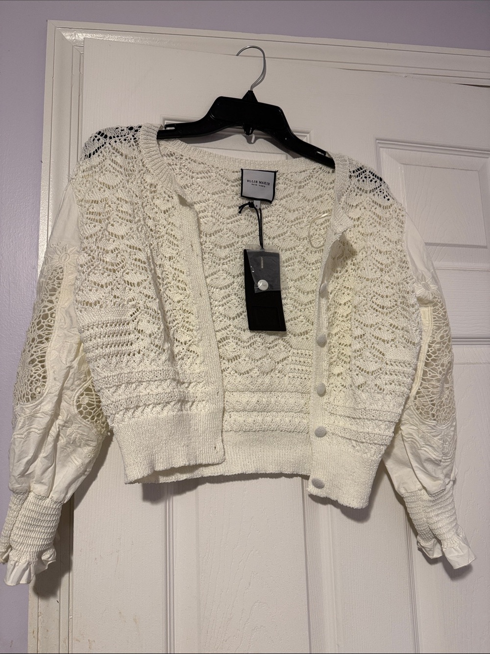 Denim&Co Ivory Crochet Knit Button-Up Cardigan